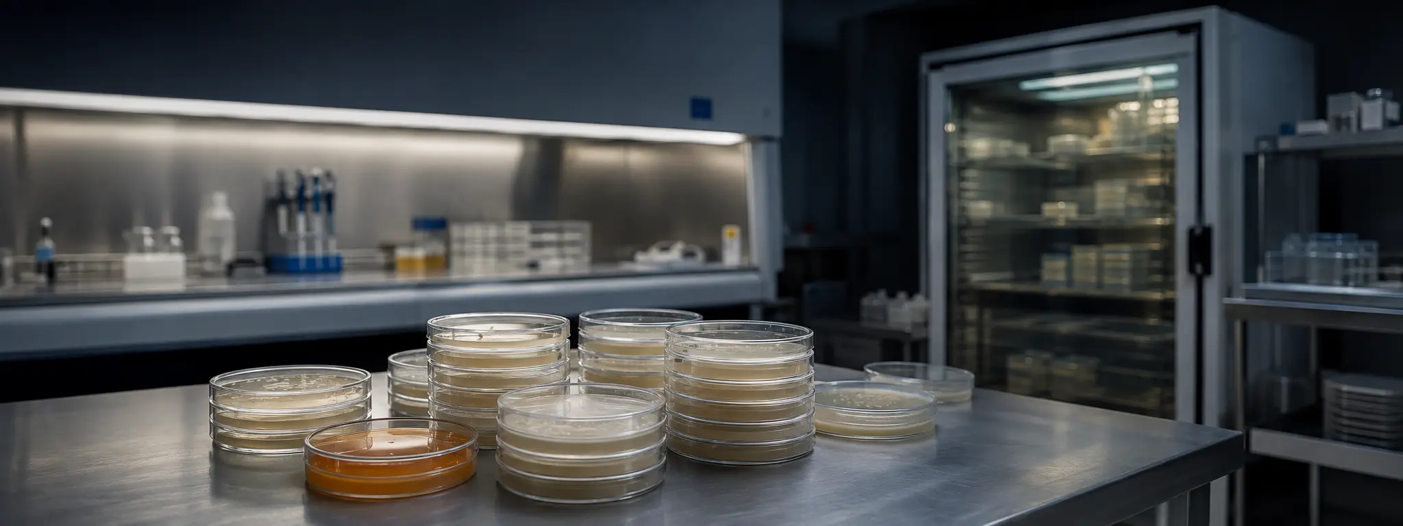 Analysts at work in a microbiology quality-control laboratory